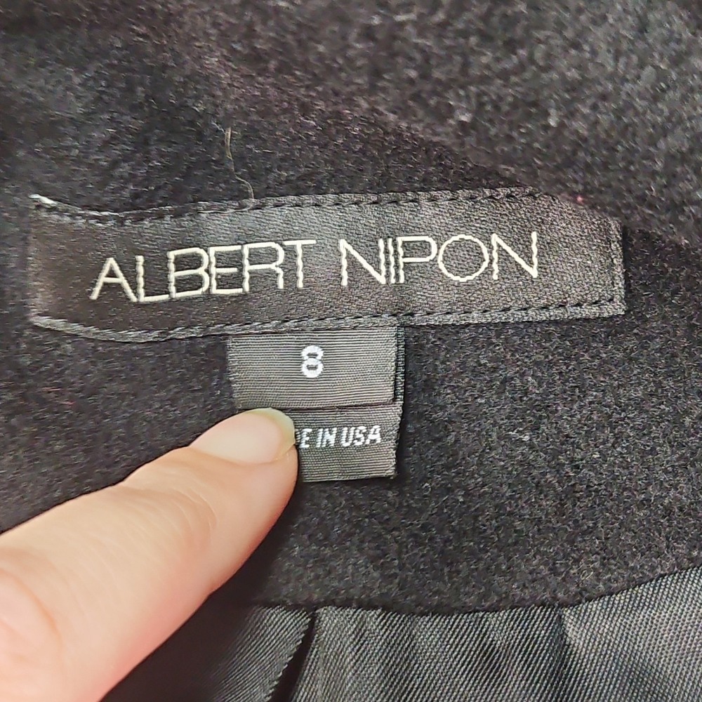 Albert Nipon Peacoat Womens 8 Black Double Breasted Wool Cashmere Blend USA - Picture 9 of 16
